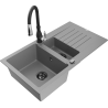 Mexen Matias granitový 1,5-komorový drez s odkvapkávačom a kuchynskou batériou Savita, Šedá - 6502-71-672601-70-B