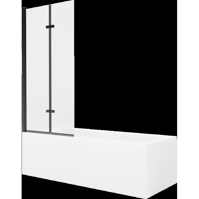 Mexen Cubik obdĺžniková vaňa 160 x 70 cm s obkladom a 2-krídlovou zástenou 80 cm, Transparentné, Čierna - 550316070X9208027000