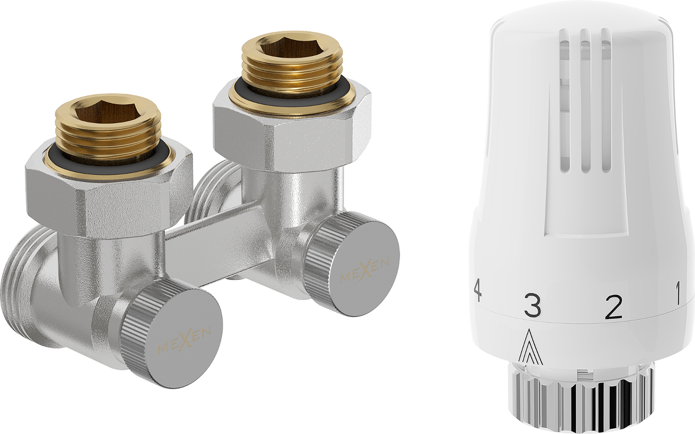 Mexen G01 termostatická sada s dvojitou trubicou DN50, uhlová 1/2"x3/4", nikel - W911-012-918-01