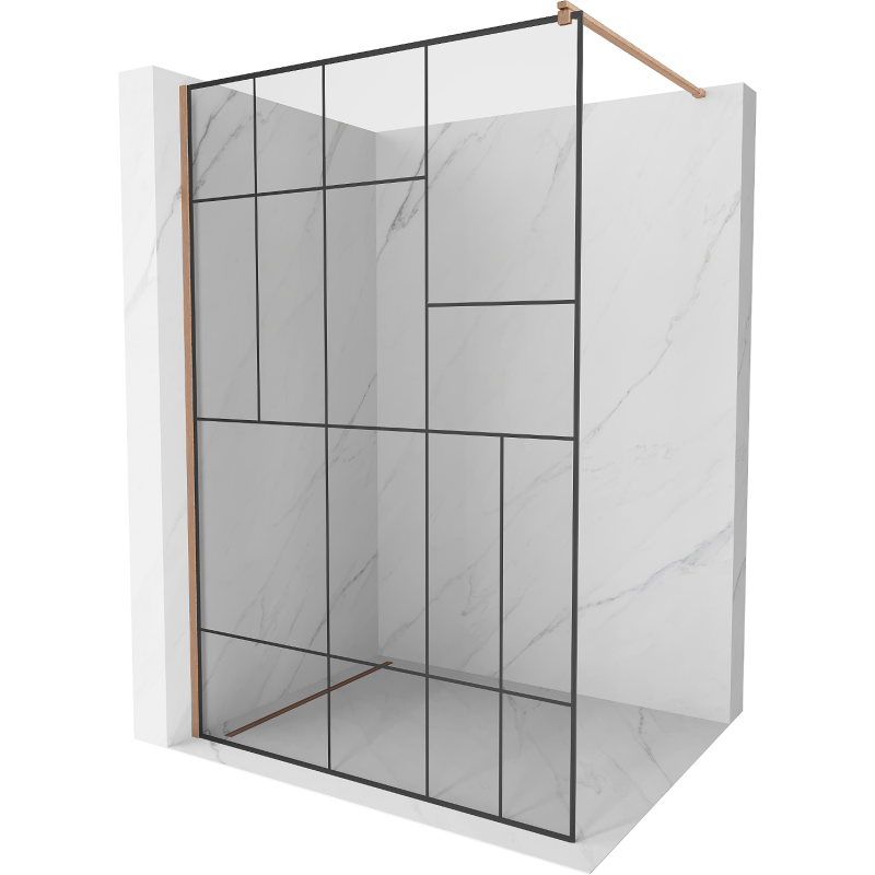 Mexen Kioto sprchová zástena Walk-in 130 x 200 cm, čierny vzor 8 mm, brúsená meď - 800-130-101-65-78