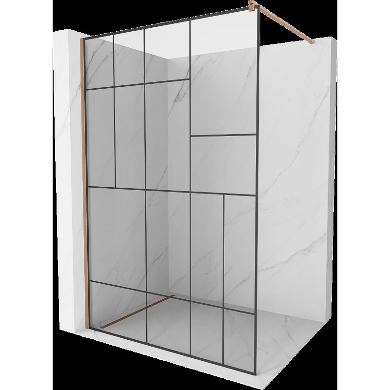 Mexen Kioto sprchová stena Walk-in 140 x 200 cm, čierny vzor 8 mm, brúsená meď - 800-140-101-65-78