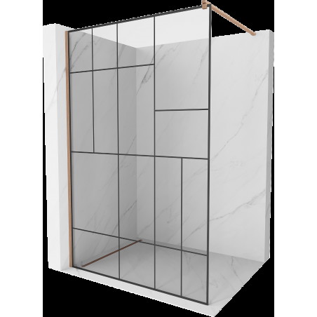 Mexen Kioto sprchová stena Walk-in 140 x 200 cm, čierny vzor 8 mm, brúsená meď - 800-140-101-65-78