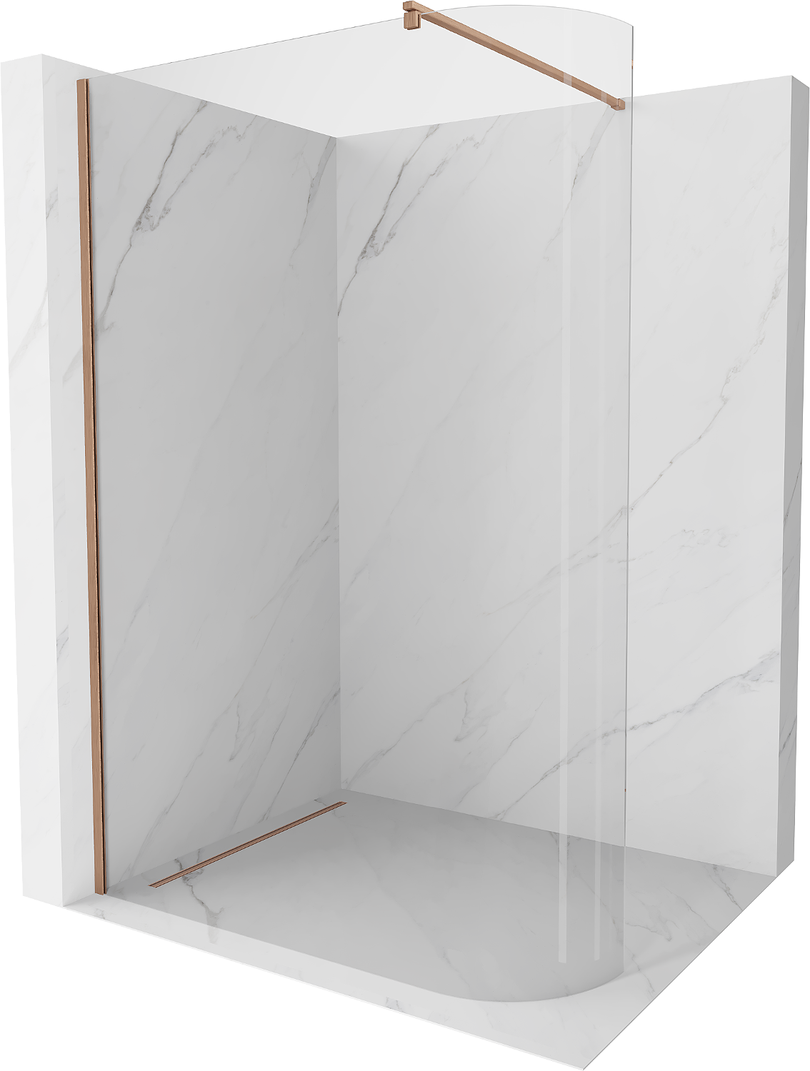 Mexen Kioto sprchová zástena zaoblená Walk-in 150 x 200 cm, transparentná 8 mm, brúsená meď - 800-150-101-65-06