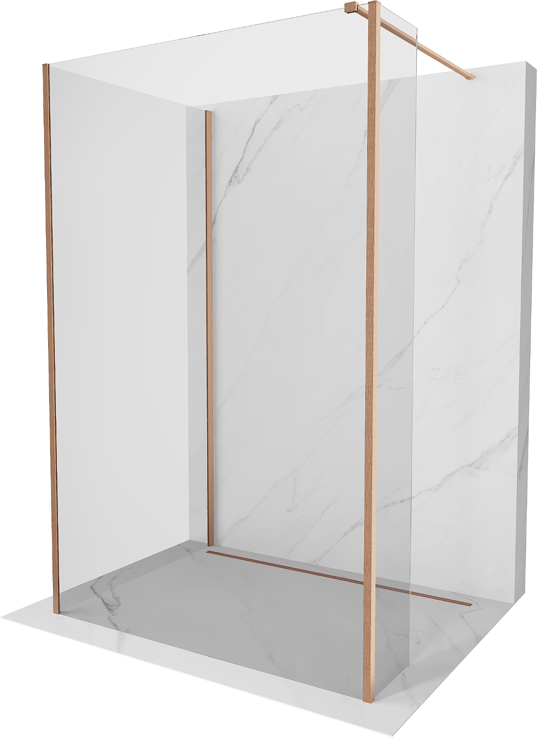 Mexen Kioto sprchová stena Walk-in 130 x 95 x 30 cm, transparentná, brúsená medi - 800-130-095-221-65-00-030