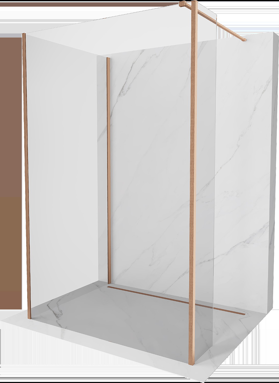 Mexen Kioto sprchová stena Walk-in 140 x 95 x 30 cm, transparentná, brúsená meď - 800-140-095-221-65-00-030