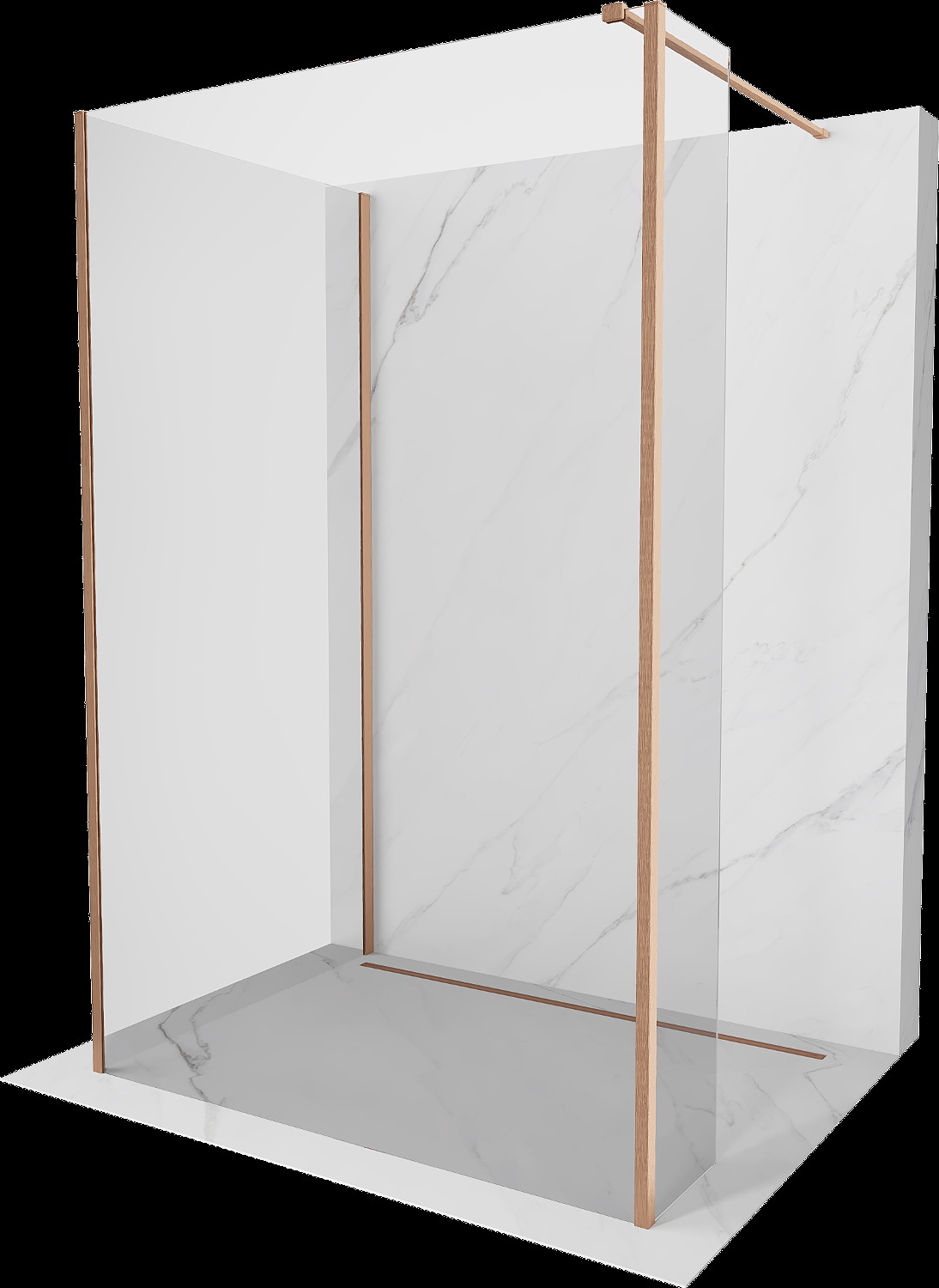 Mexen Kioto sprchová stěna Walk-in 125 x 110 x 30 cm, transparentní, kartáčovaná měď - 800-125-110-221-65-00-030