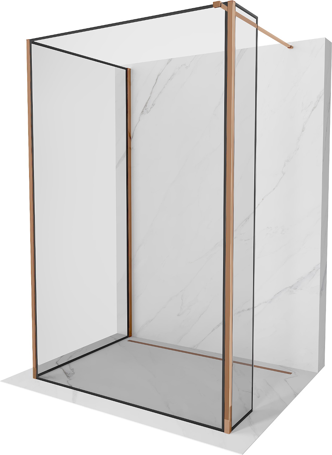 Mexen Kioto sprchová stěna Walk-in 120 x 90 x 30 cm, černý vzor, růžové zlato - 800-120-090-221-60-70-030