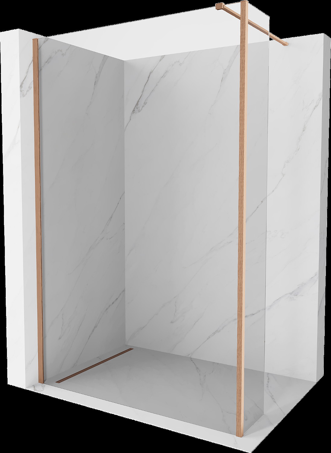 Mexen Kioto sprchová zástena Walk-in 100 x 30 cm, transparentná, brúsená meď - 800-100-212-65-00-030