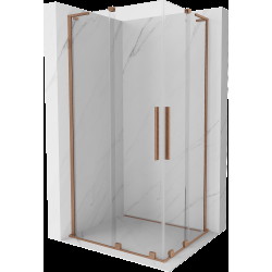 Mexen Velar L Duo posuvný sprchový kút 90 x 80 cm, číry, brúsená meď - 871-090-080-02-03-65