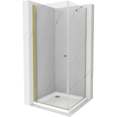 Mexen Pretoria sprchová kabína, kyvné dvere 90 x 90 cm, transparentnéné, zlatá + závesný bidet Flat - 852-090-090-50-00-4010