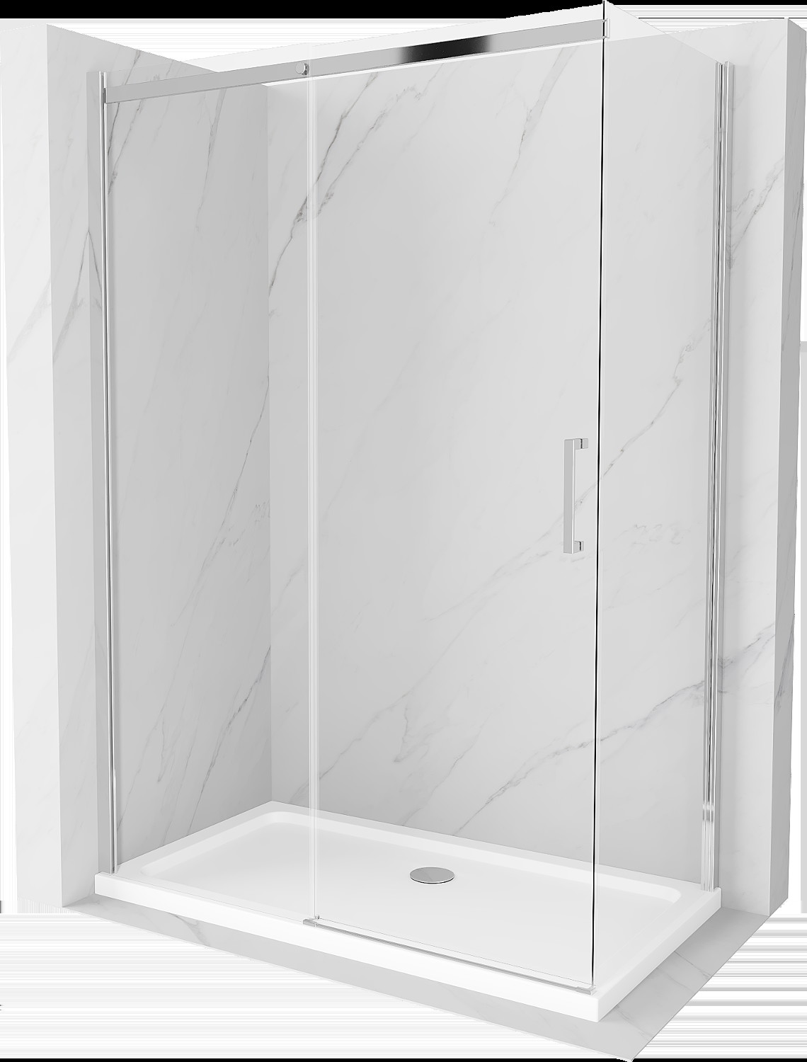 Mexen Omega sprchová kabína, posuvné dvere 130 x 70 cm, transparentnéné, chrómová + závesný bidet Flat - 825-130-070-01-00-4010