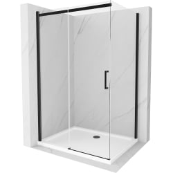 Mexen Omega sprchová kabína, posuvné dvere 110 x 70 cm, transparentnéné, čierna + závesný bidet Flat, biela