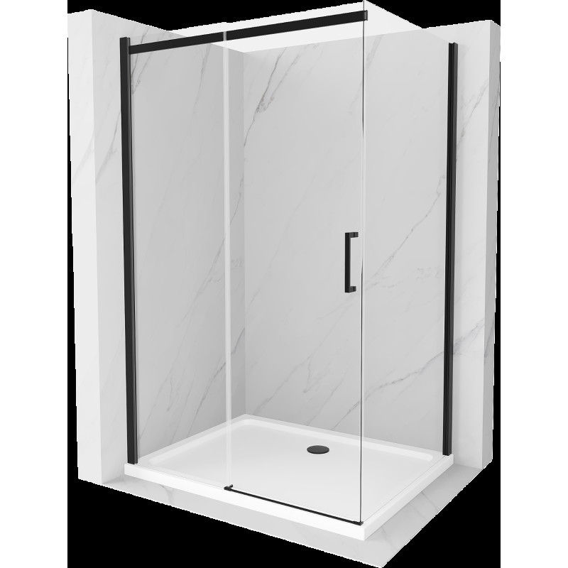 Mexen Omega sprchová kabína, posuvné dvere 130 x 100 cm, transparentnéné, čierna + závesný bidet Flat, biela