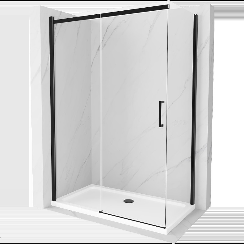 Mexen Omega sprchová kabína, posuvné dvere 140 x 80 cm, transparentnéné, čierna + závesný bidet Flat, biela