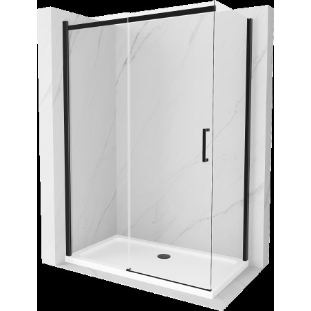 Mexen Omega sprchová kabína, posuvné dvere 140 x 80 cm, transparentnéné, čierna + závesný bidet Flat, biela