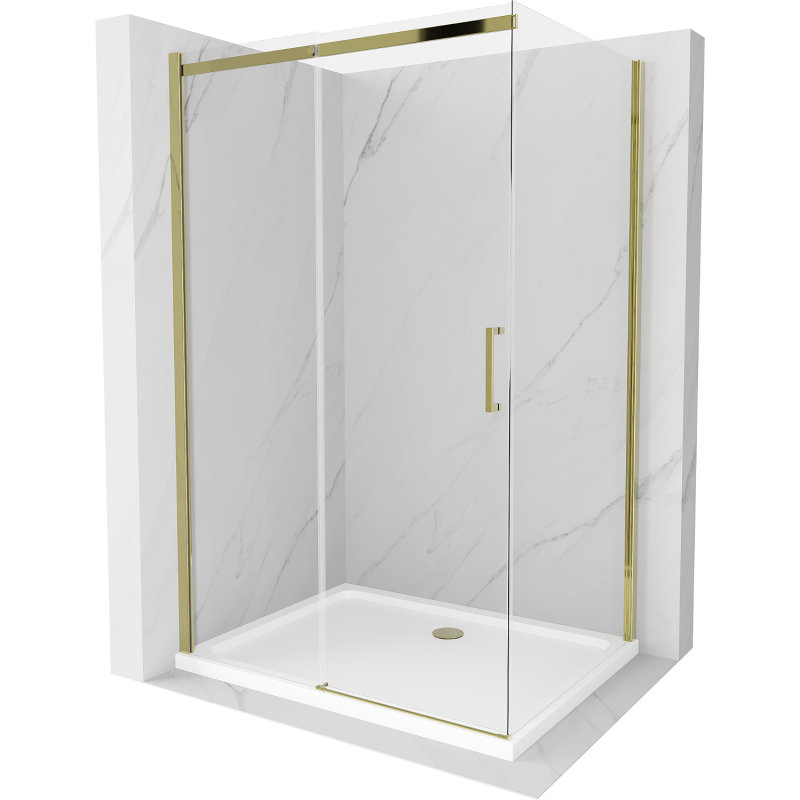 Mexen Omega sprchová kabína, posuvné dvere 100 x 70 cm, transparentnéné, zlatá + závesný bidet Flat - 825-100-070-50-00-4010