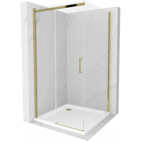 Mexen Omega sprchová kabína, posuvné dvere 100 x 100 cm, transparentnéné, zlatá + závesný bidet Flat - 825-100-100-50-00-4010