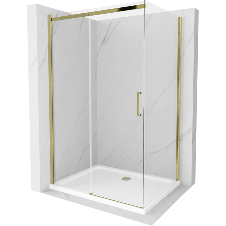 Mexen Omega sprchová kabína, posuvné dvere 110 x 80 cm, transparentnéné, zlatá + závesný bidet Flat - 825-110-080-50-00-4010