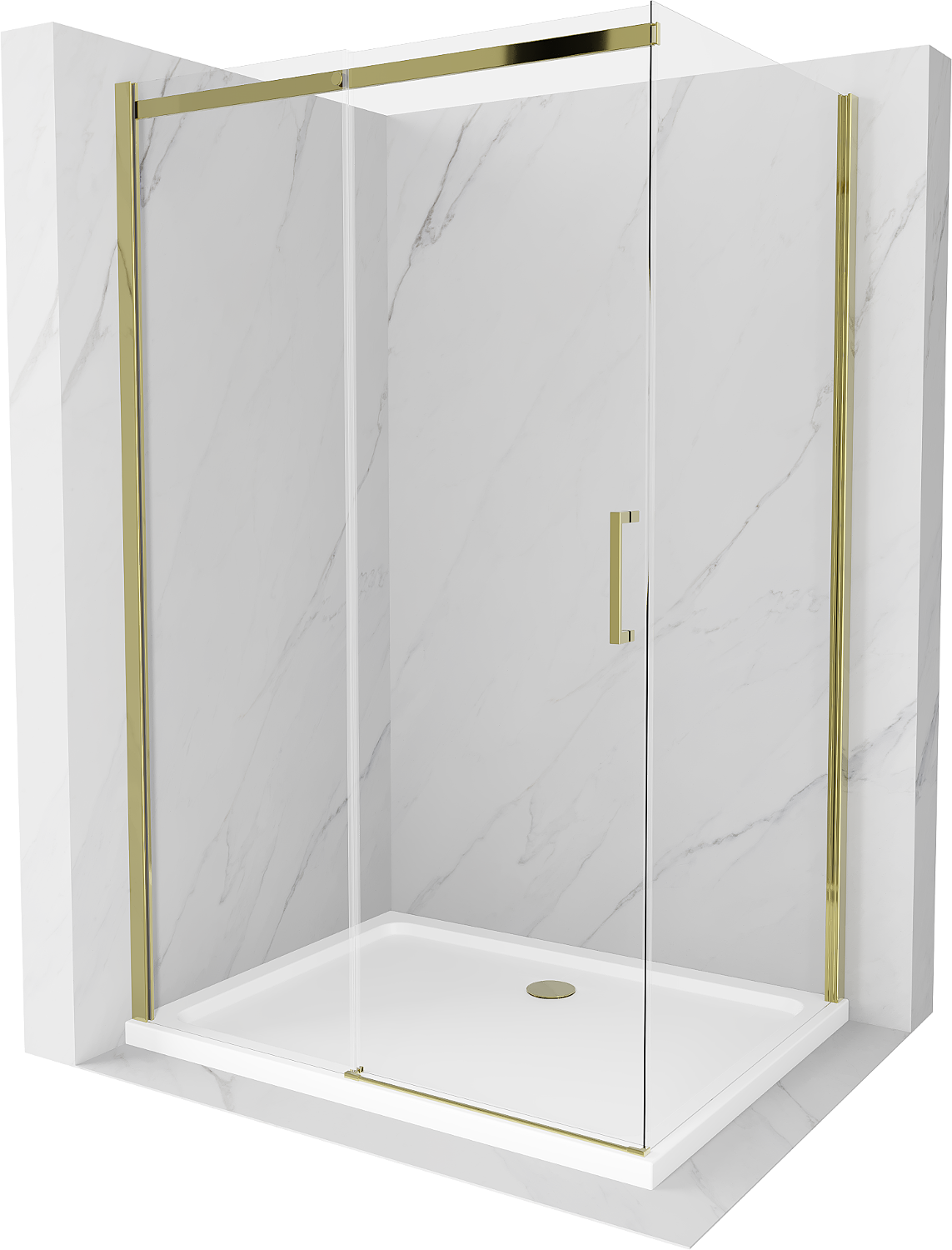 Mexen Omega sprchová kabína, posuvné dvere 120 x 90 cm, transparentnéné, zlatá + závesný bidet Flat - 825-120-090-50-00-4010