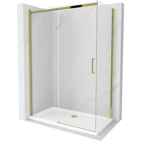 Mexen Omega sprchová kabína, posuvné dvere 140 x 70 cm, transparentnéné, zlatá + závesný bidet Flat - 825-140-070-50-00-4010