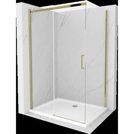 Mexen Omega sprchová kabína, posuvné dvere 140 x 100 cm, transparentnéné, zlatá + závesný bidet Flat - 825-140-100-50-00-4010