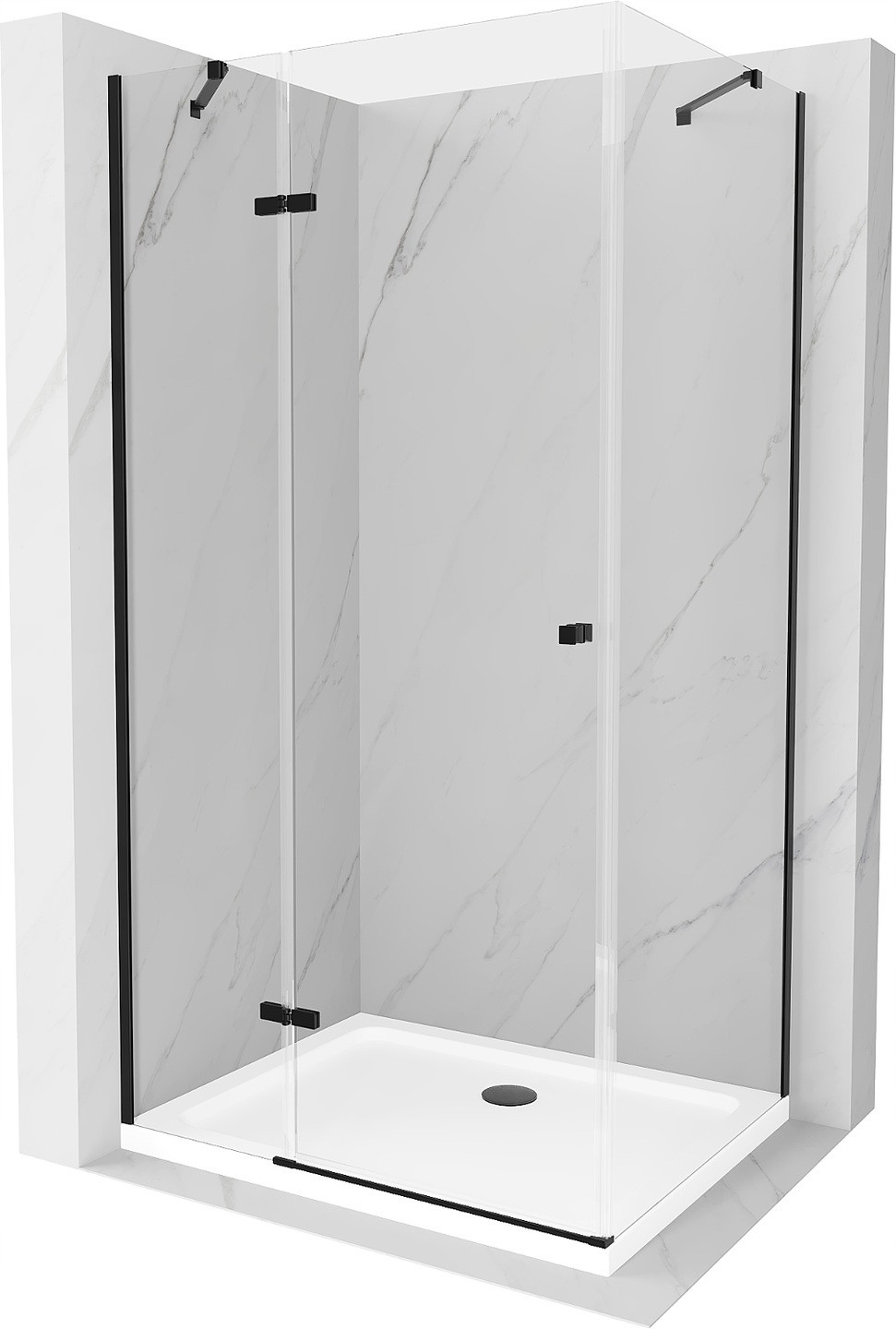 Mexen Roma sprchová kabína, kyvné dvere 80 x 70 cm, transparentnéné, čierna + závesný bidet Flat, biela- 854-080-070-70-00-4010B